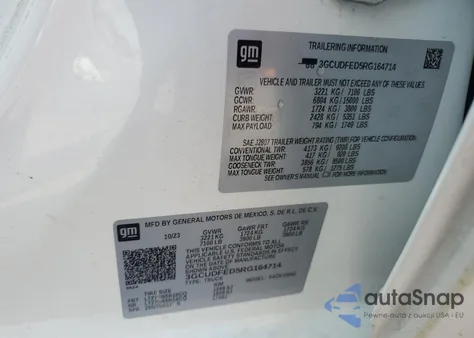 2024 Chevrolet Silverado K1500 Lt Trail Boss из США, поврежденный, VIN 3GCUDFED5RG164714